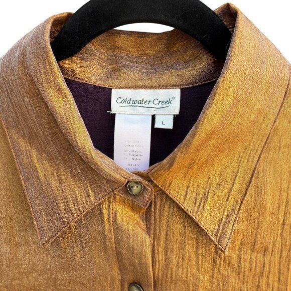 Coldwater Creek Womens Shimmering Bronze Glam Button-Up Party Blouse Shirt L - Picture 4 of 9